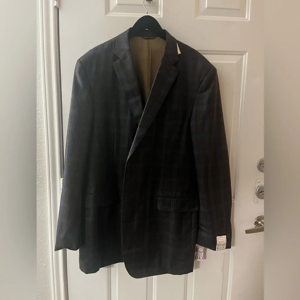 Trussini Italy Wool Gray Plaid Dual Vent Stitched Lapel Blazer Sport Jacket - Picture 1 of 15